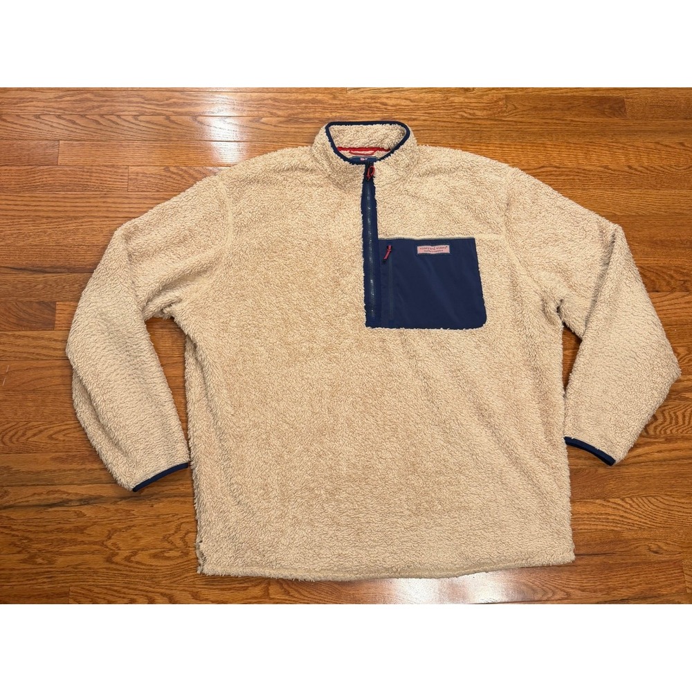 Vineyard Vines 1/4 Zip Sherpa Fleece Pullover Jacket Mens 3XLT Tan Beige Cozy